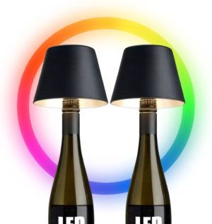 Oplaadbare flessenlamp – zwart met kleurlicht, set van 2
