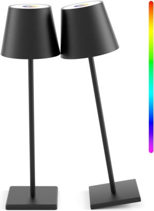 Oplaadbare tafellamp 36 cm – zwart met kleurlicht, set van 2