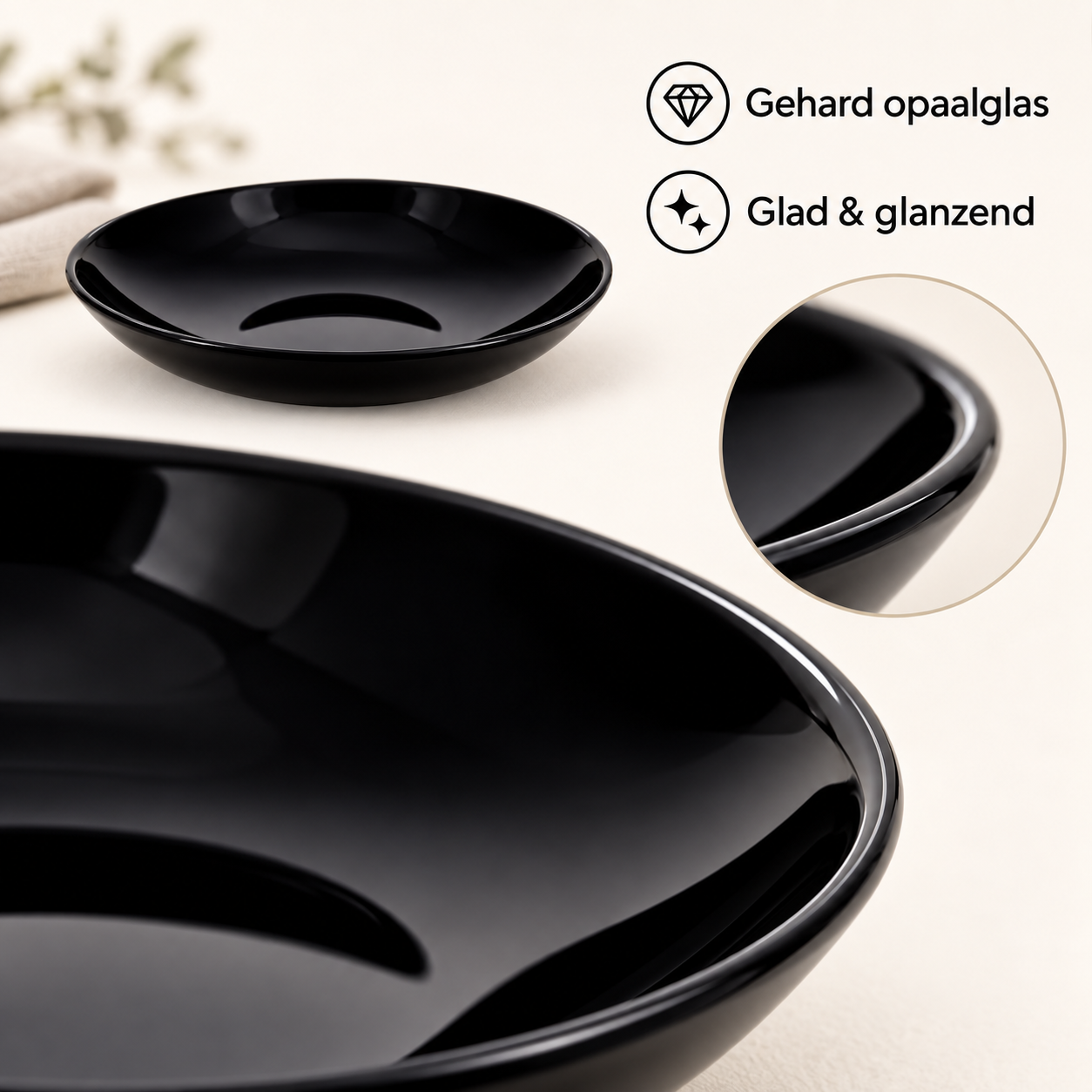 Diep bord Ø 21 cm – zwart gehard opaalglas - Afbeelding 6