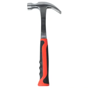 Dutch Standard stalen klauwhamer 16 oz met zilverkleurige steel en rood-zwarte greep