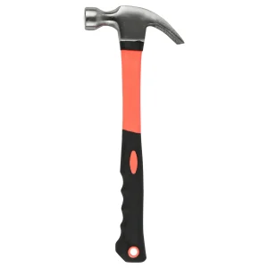 Kleine klauwhamer met zilverkleurige kop, koraaloranje fibersteel en zwarte geprofileerde greep.